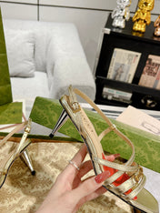 GG CLASSIC STRAPPY HEEL SANDAL METALLIC GOLD CALFSKIN