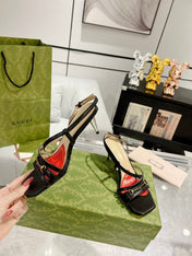 GG  CLASSIC STRAPPY HEEL SANDAL BLACK CALFSKIN