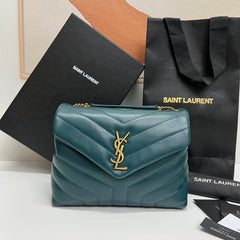 LOULOU SMALL 25 IN DEEP JUNGLE GREEN LAMBSKIN GOLD HARDWARE