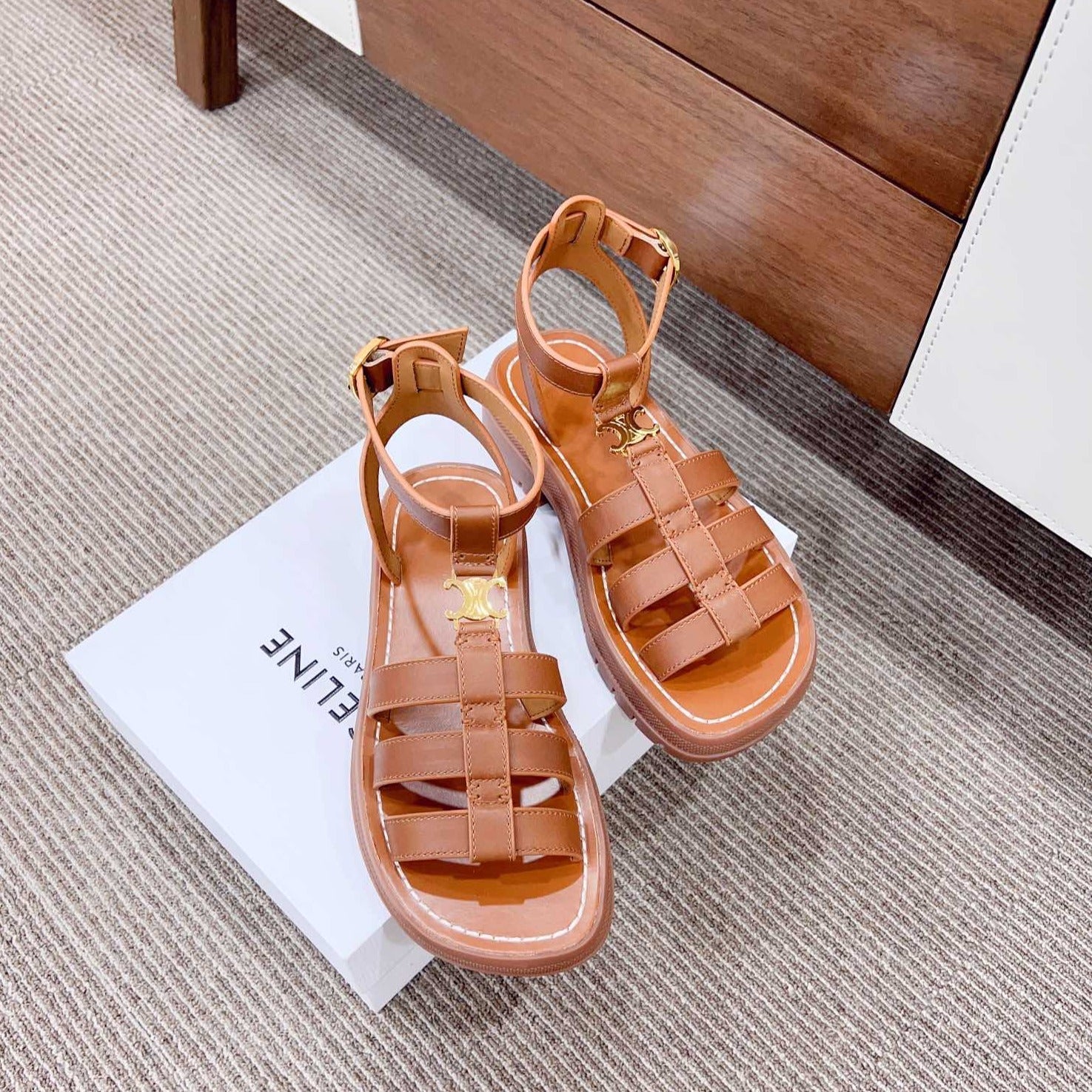 LYMPIA GLADIATOR SANDAL IN CALFSKIN TAN