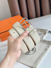 HM ROMAIN 35MM BELT WHITE CREAM LEATHER SILVER HARDWARE