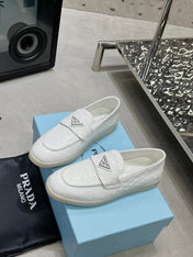 PRA OSTRICH PATTERN LOAFERS WHITE CALFSKIN