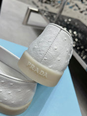 PRA OSTRICH PATTERN LOAFERS WHITE CALFSKIN