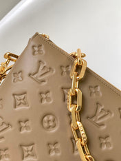 COUSSIN PM 26 IN BROWN MONOGRAM EMBOSSED LAMBSKIN GOLD HARDWARE