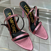 PADLOCK HIGH HEEL 10 CM SANDAL IN CREPE PINK SHEEPSKIN