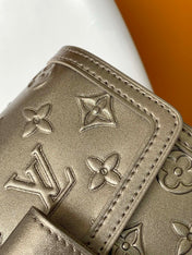 LV 25S MINI DAUPHINE BAG 20 IN BEIGE GRAY MOONOGRAM CALFSKIN SHIMMERING METALLIC GOLD