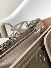 LV 25S MINI DAUPHINE BAG 20 IN BEIGE GRAY MOONOGRAM CALFSKIN SHIMMERING METALLIC GOLD