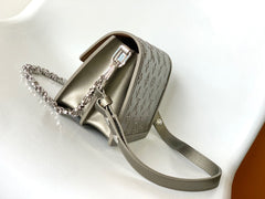 LV 25S MINI DAUPHINE BAG 20 IN BEIGE GRAY MOONOGRAM CALFSKIN SHIMMERING METALLIC GOLD