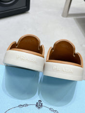 PRA OSTRICH PATTERN MULES CARAMEL CALFSKIN