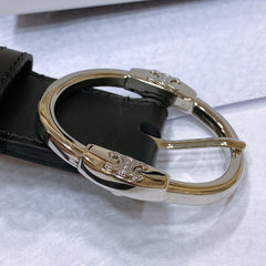 CL LARGE 35MM TWIN TRIOMPHE BELT IN BLACK CALFSKIN SILVER HARDWARE