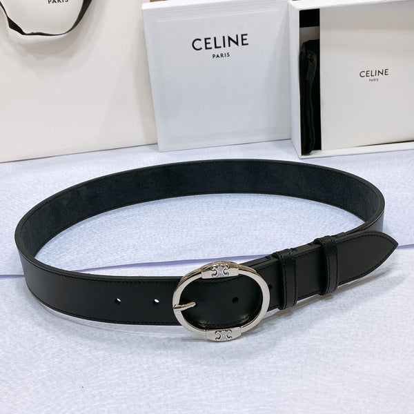 CL LARGE 35MM TWIN TRIOMPHE BELT IN BLACK CALFSKIN SILVER HARDWARE