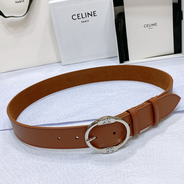 CL LARGE 35MM TWIN TRIOMPHE BELT IN BRONZE BROWN CALFSKIN SILVER HARDWARE