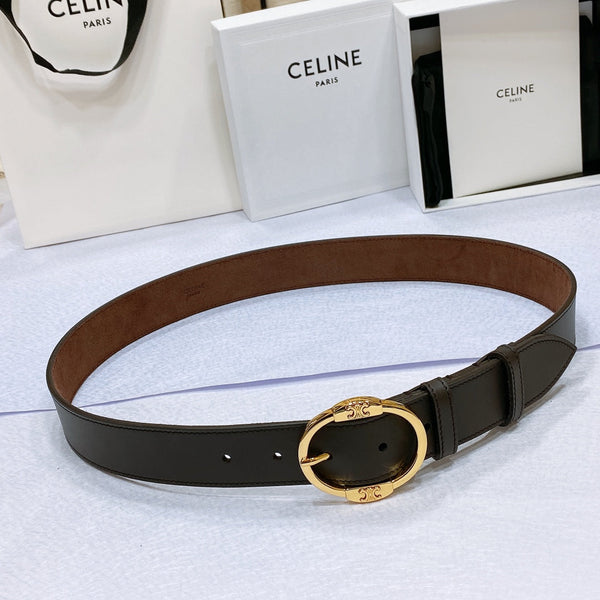 CL LARGE 35MM TWIN TRIOMPHE BELT IN BLACK AND BROWN CALFSKIN GOLD HARDWARE