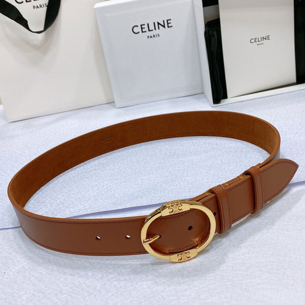 CL LARGE 35MM TWIN TRIOMPHE BELT IN BRONZE BROWN CALFSKIN GOLD HARDWARE