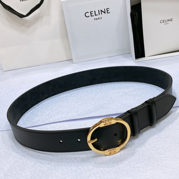 CL LARGE 35MM TWIN TRIOMPHE BELT IN BLACK CALFSKIN GOLD HARDWARE