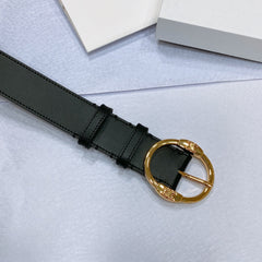 CL LARGE 35MM TWIN TRIOMPHE BELT IN BLACK CALFSKIN GOLD HARDWARE