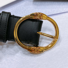 CL LARGE 35MM TWIN TRIOMPHE BELT IN BLACK CALFSKIN GOLD HARDWARE