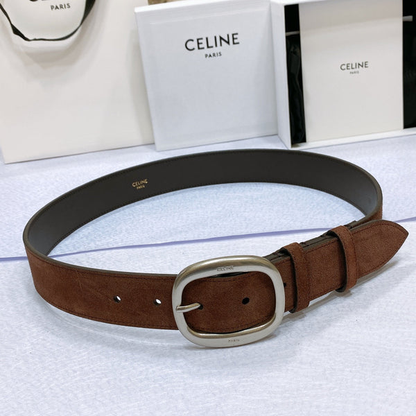 CL LARGE 35 MM BELT IN CHOCOLATE BROWN SUEDE LIGHT GOLD HARDWARE