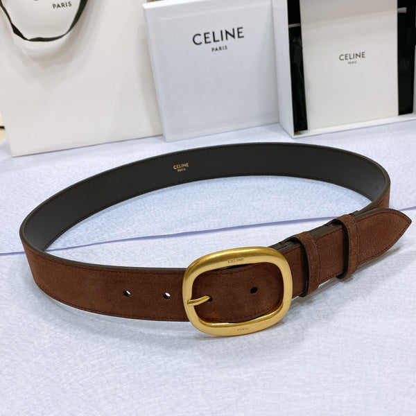 CL LARGE 35 MM BELT IN CHOCOLATE BROWN SUEDE GOLD HARDWARE