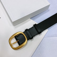 CL LARGE 35 MM BELT IN BLACK CALFSKIN GOLD HARDWARE