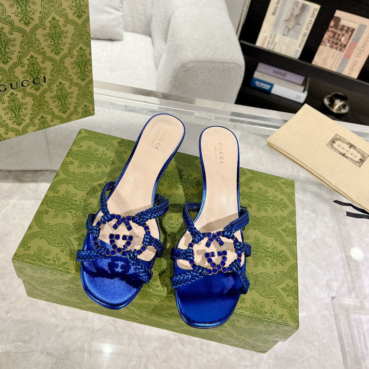 GG CRYSTAL MID - HEEL AZURE CALFSKIN