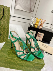 GG CRYSTAL HIGH HEEL SANDAL JADE GREEN CALFSKIN SPECIAL