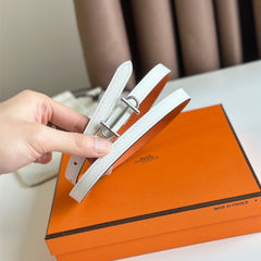 HM GAMMA BUCKLE & REVERSIBLE WHITE AND ORANGE LEATHER STRAP 13MM SILVER HARDWARE