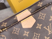 LV 25S MULTI POCHETTE ACCESSOIRES 25 IN BROWN MONOGRAM COATED CANVAS GREEN STRAP