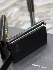 UPTOWN WALLET 21 IN BLACK CROCODILE PATTERN CALFSKIN GOLD LOGO