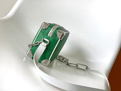 LV 25S MINI SOFT TRUNK BAG 18 IN FOREST GREEN CALFSKIN SILVER HARDWARE