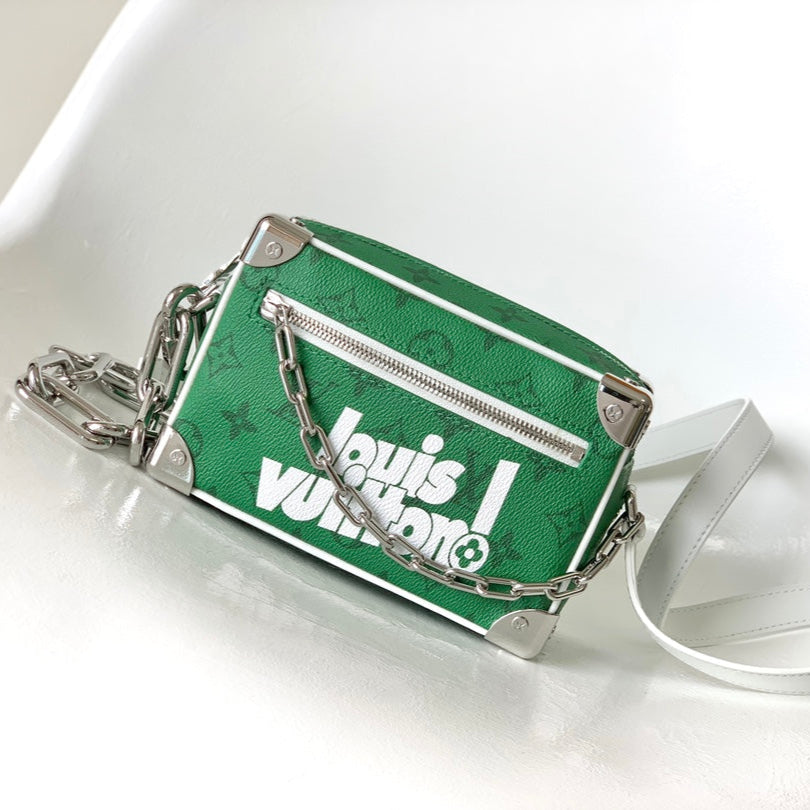 LV 25S MINI SOFT TRUNK BAG 18 IN FOREST GREEN CALFSKIN SILVER HARDWARE