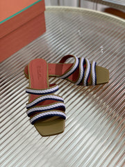 LP SPRIGHTLY CHARMS FLAT SANDAL WHITE AND OLIVE CALFSKIN