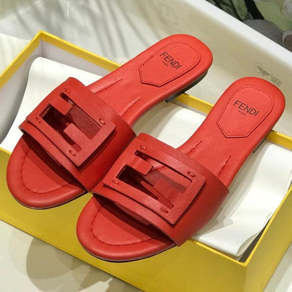 FENDI BAGUETTE SLIDES IN CHERRY RED LAMBSKIN