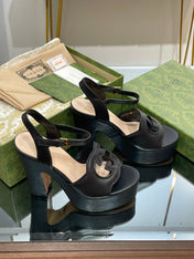 GG 120 INTERLOCKING G SANDAL BLACK CALFSKIN