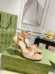 GG HIGH - HEEL SANDAL TAWNY FABRIC ATTACH BOW
