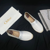 CHLOÉ WOVEN LOAFER IN WHITE DENIM AND COLORFUL RAFFIA