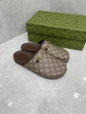 MULE WITH GOLD HORSEBIT IN BEIGE AND EBONY MONOGRAM CANVAS