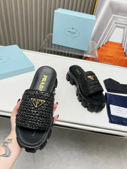 PRA THICK-SOLED CROCHET SANDALS BLACK WOVEN FABRIC