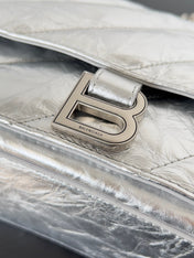 CRUSH CHAINED BAG 32 IN SILVER METALLIC QUILTED CRUSHED CALFSKIN