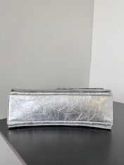 CRUSH CHAINED BAG 32 IN SILVER METALLIC QUILTED CRUSHED CALFSKIN