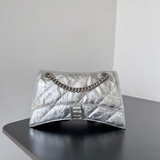 CRUSH CHAINED BAG 25 IN SILVER METALLIC QUILTED CRUSHED CALFSKIN