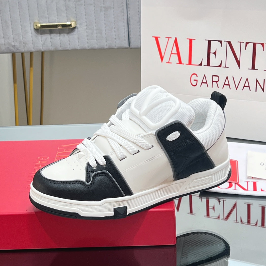 VALENTINO 25S GARAVANI OPEN SKATE SNEAKERS IN WHITE MIX BLACK LAMBSKIN STYLE 8