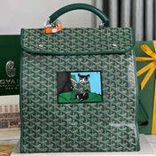 SAINT LÉGER BACKPACK 35 IN GREEN GOYARDINE CANVAS AND CALFSKIN WITH CARTOON PATCH