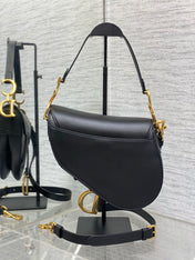SADDLE BAG 24 IN BLACK CALFSKIN GOLD HARDWARE