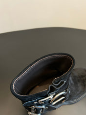 MIUMIU 26S ANKLE BOOTS IN BLACK SUEDE SILVER HARDWARE