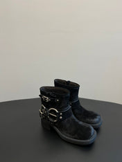 MIUMIU 26S ANKLE BOOTS IN BLACK SUEDE SILVER HARDWARE