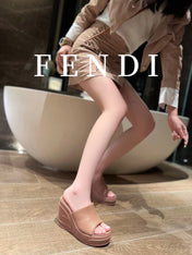 FENDI BAGUETTE WEDGE PLATFORM  85MM IN ASH BROWN CALFSKIN