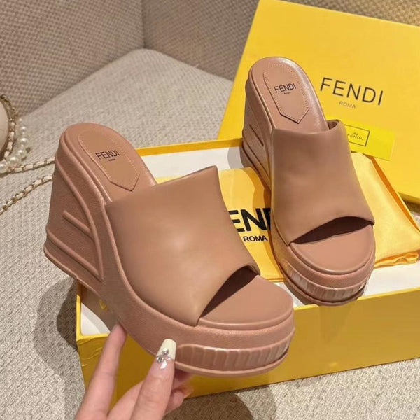 FENDI BAGUETTE WEDGE PLATFORM  85MM IN ASH BROWN CALFSKIN