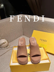 FENDI BAGUETTE WEDGE PLATFORM  85MM IN ASH BROWN CALFSKIN