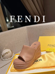 FENDI BAGUETTE WEDGE PLATFORM  85MM IN ASH BROWN CALFSKIN